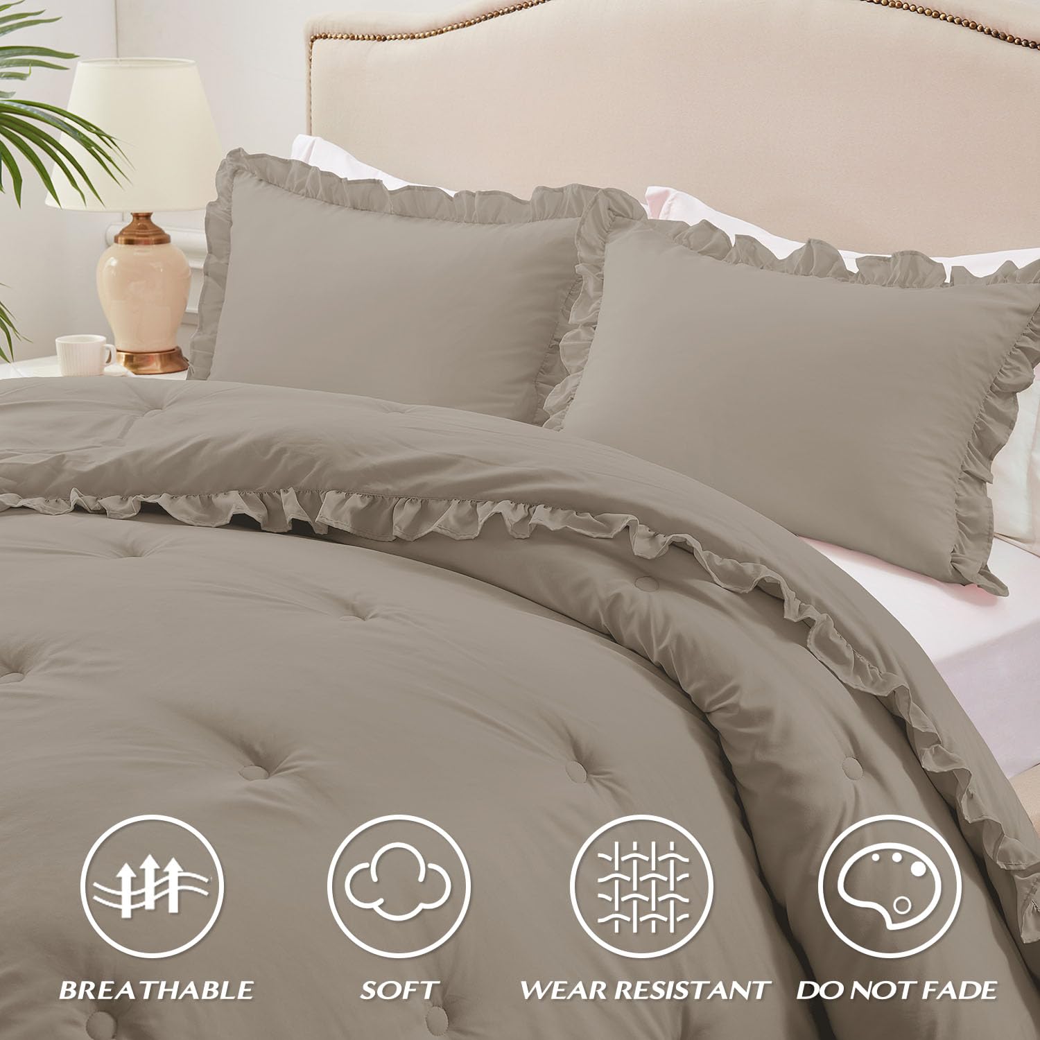 HARBOREST Lightweight 2 Pieces Black Ruffle Bed Set Vintage Farmhouse Soft Comforter Set Twin with 1 Pillow Shams(Twin/Twin XL, 66x92 inches, Black)