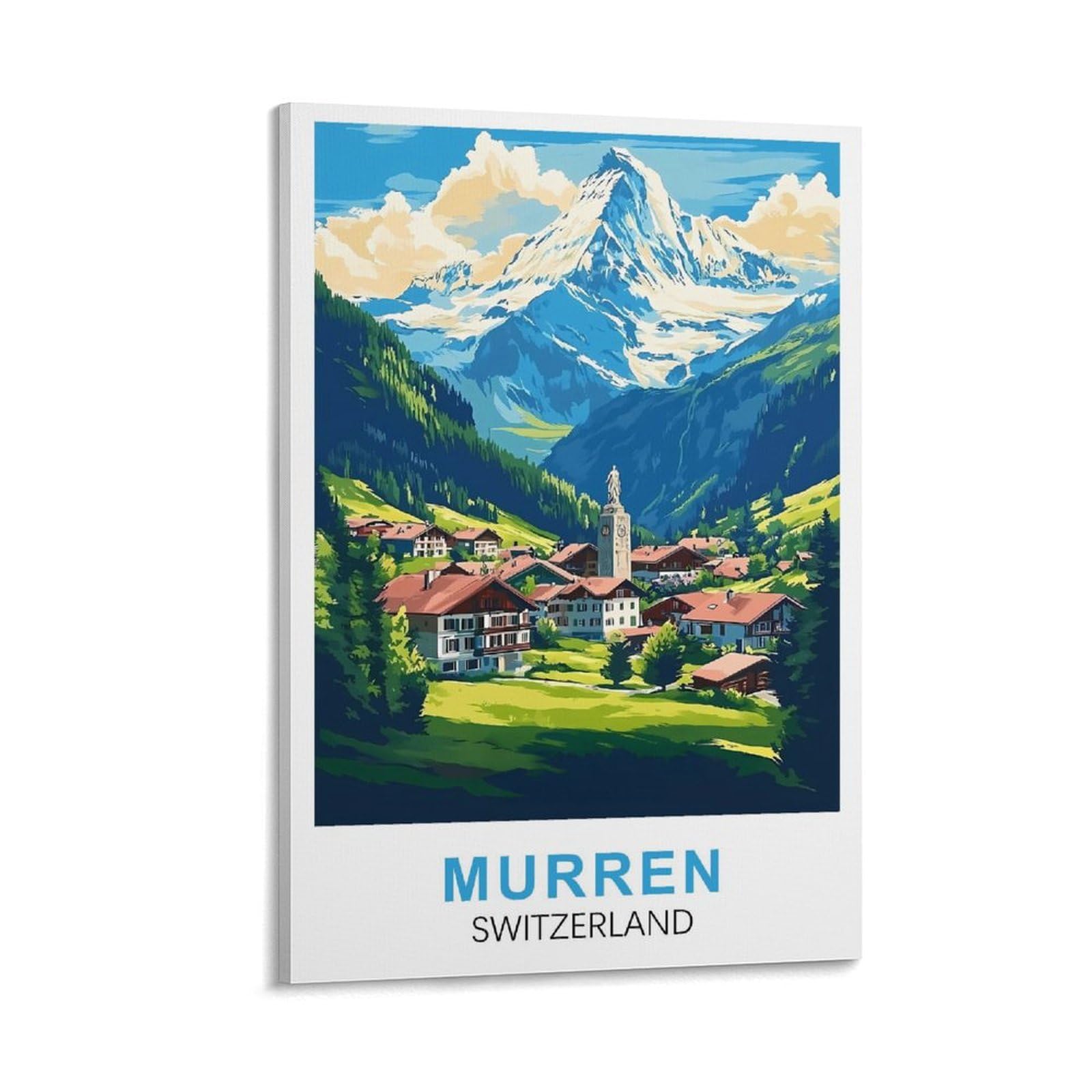 WGMDOEE Murren Switzerland Vintage Travel Poster 12x18inch(30x45cm) Canvas Poster Living Room Wall Art Home Decor