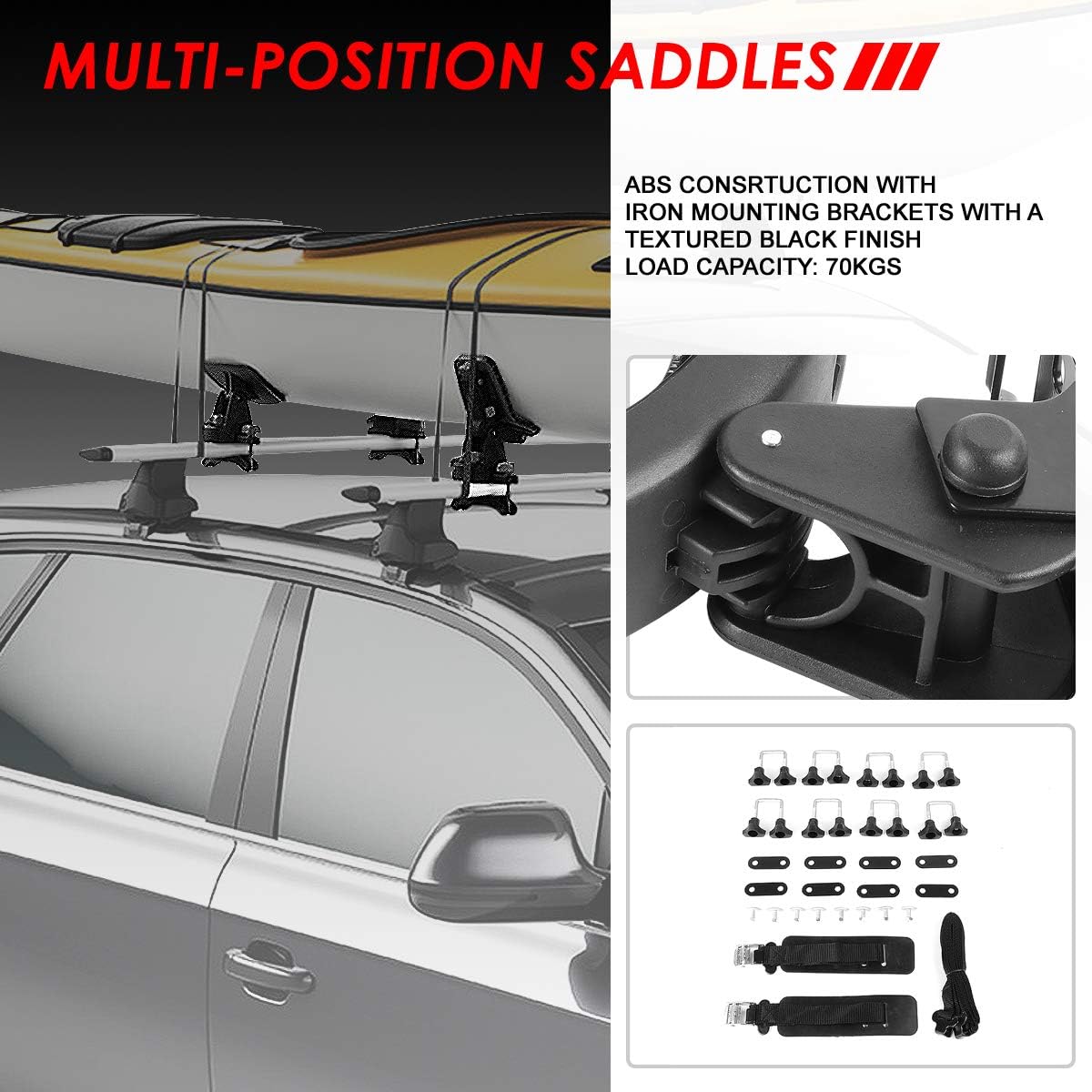 Auto Dynasty 4 Pieces Adjustable Saddle Kayak Car Truck Roof Top Crossbar Mount Rack Carrier Boat Canoe Snowboard, Black
