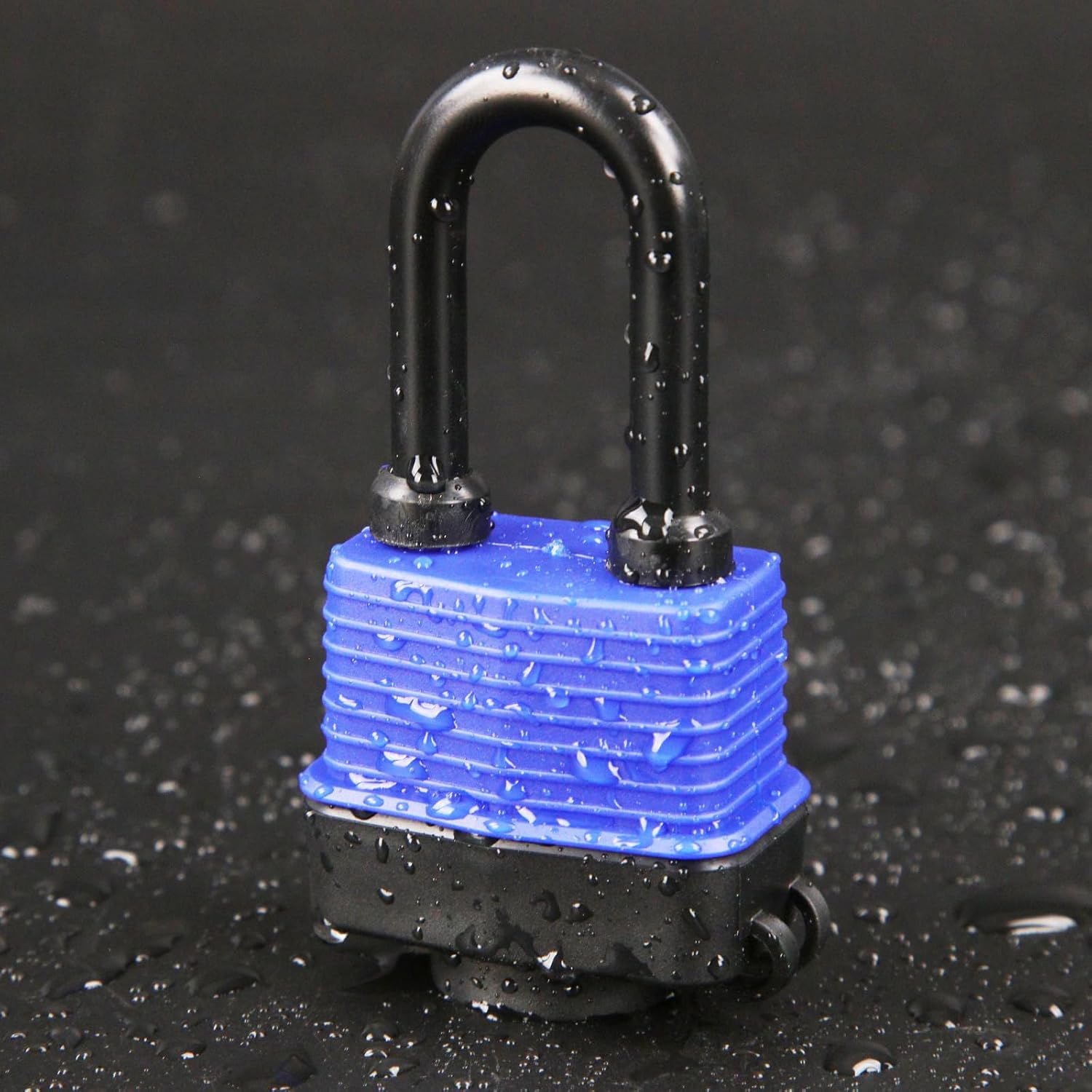 SEPOX® Cadenas d'extérieur 40MM résistant aux intempéries même clé, corps de serrure en acier robuste avec couverture bleue étanche, tige longue, 6 serrures avec 12 clés identiques