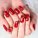 Chinese Bright Red Press on Nails - iBeautying False Nails - Glossy Blood Red Finish Finger Daily Wear Nail - Medium Square Acrylic Reusable Fake Nails 24pcs