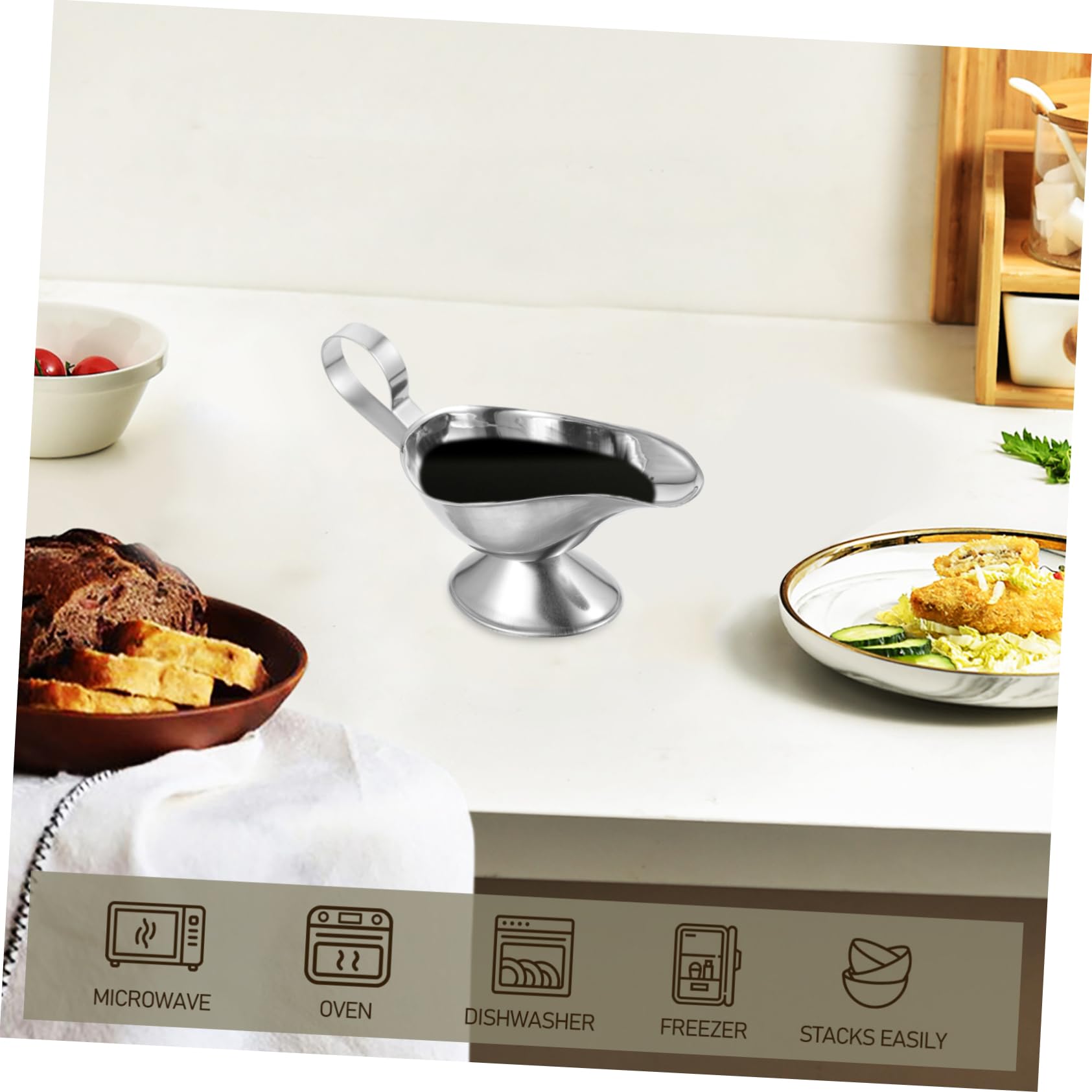 MOLUCKFU Stainless Steel Sauce Cup Gravy Bowl Cups Gravy Sauce Plate Tomato Sauce Pot Juice Bucket Sauce Serving Boat Ketchup Dispenser Sauce Serving Bowl Condiment Boat Gravy Jug Silver