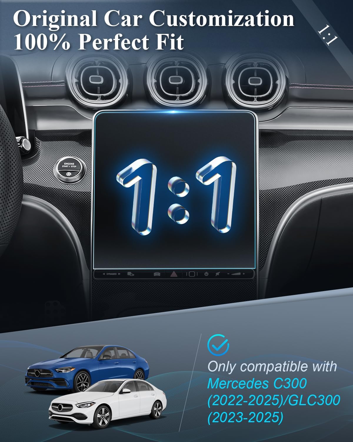 BIBIBO Matte Anti-Glare for Mercedes C300 (2022-2025)/GLC300 (2023-2025) Screen Protector Mercedes 11.9-inch Touchscreen,Tempered Glass 2025 C-Class/GLC-Class/CLE Coupe/SL Accessories
