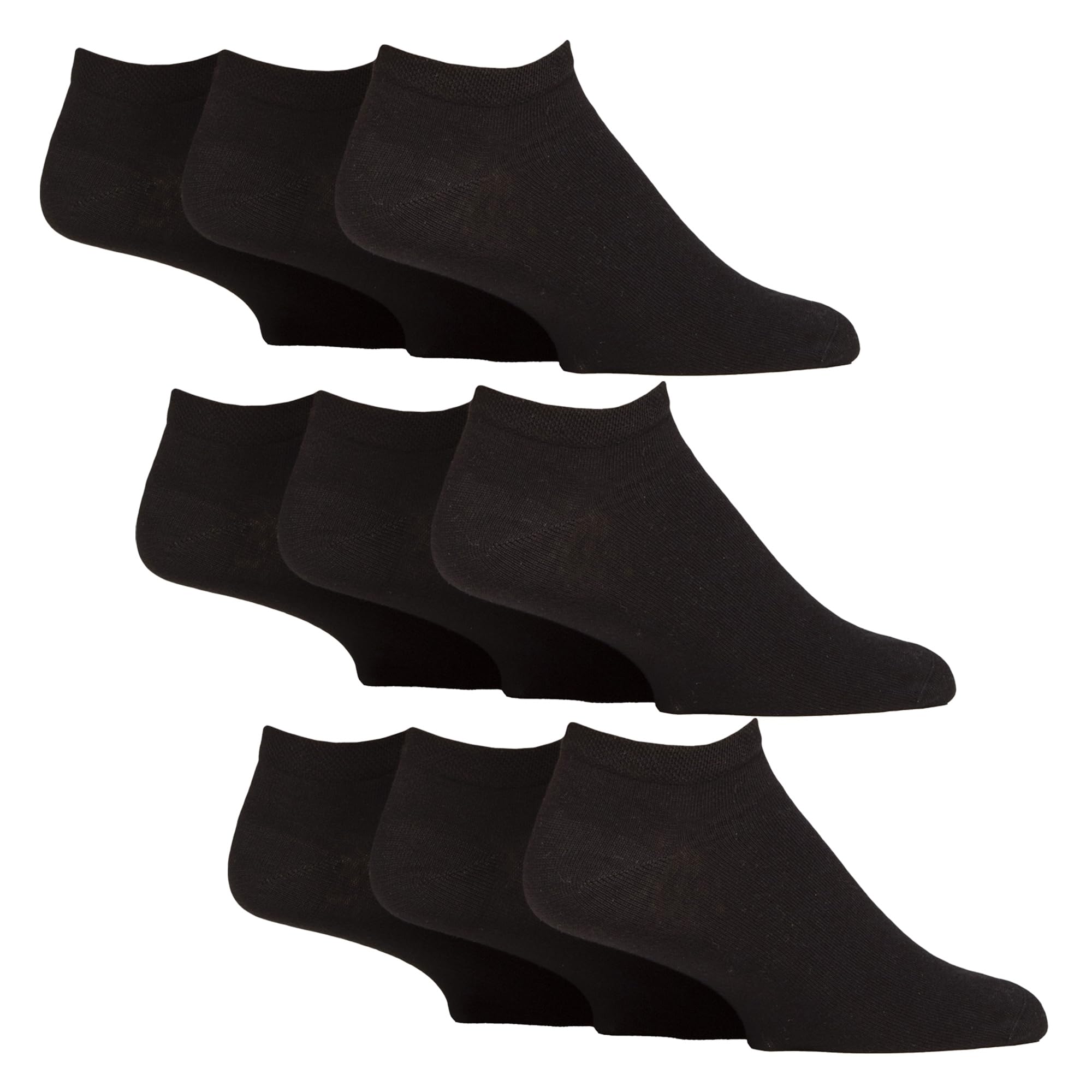 Gentle Grip Unisex Black 9 Pack Mens Honeycomb Top Ankle Cotton Socks