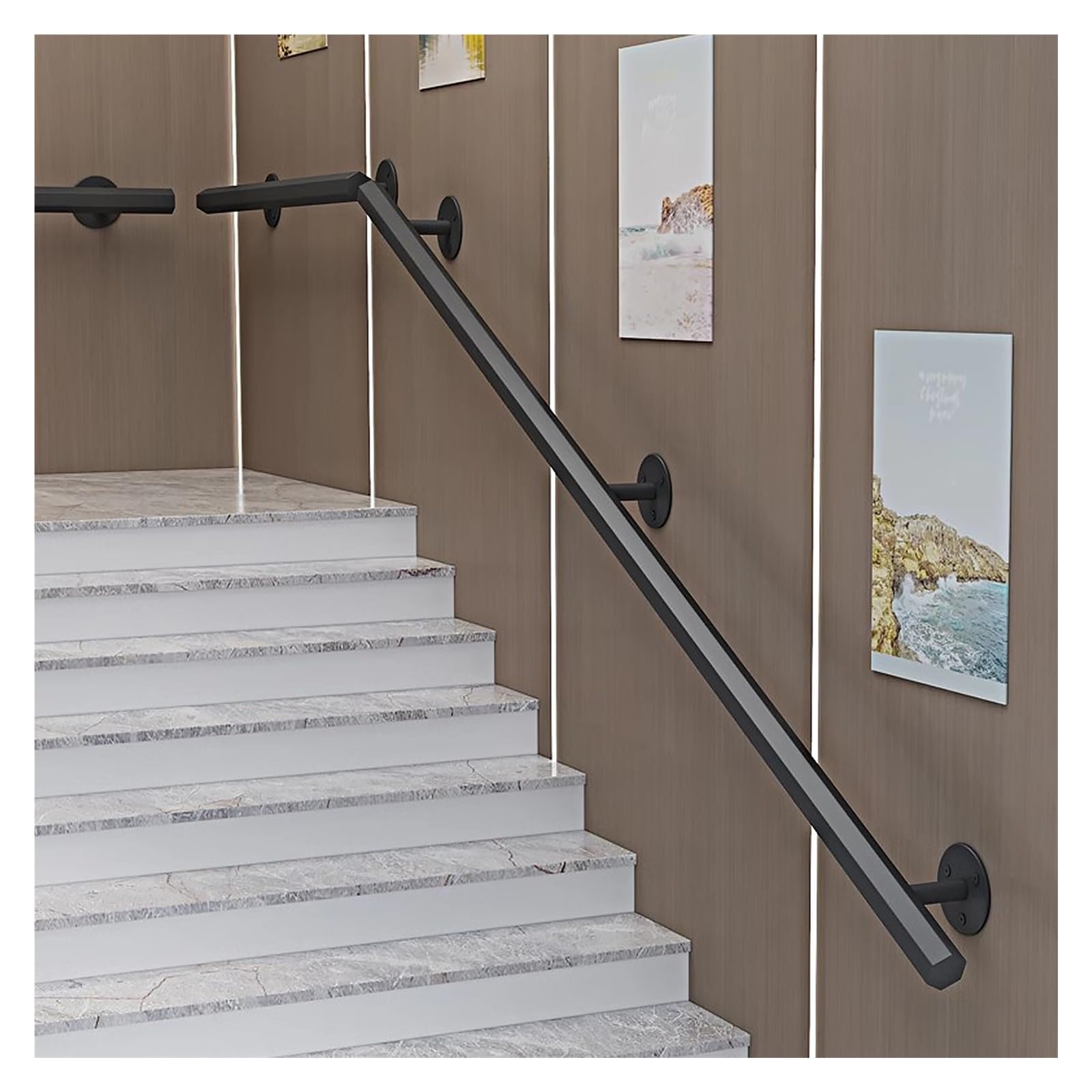 Gyeqxkt Black Heavy Duty Metal Wall Railing Kit 12.5Ft (3.8M) For Indoor/Outdoor Stairs Safe For Kids & Elderly Durable Handrail Complete 6Ft To 16Ft Adjustable Lengths