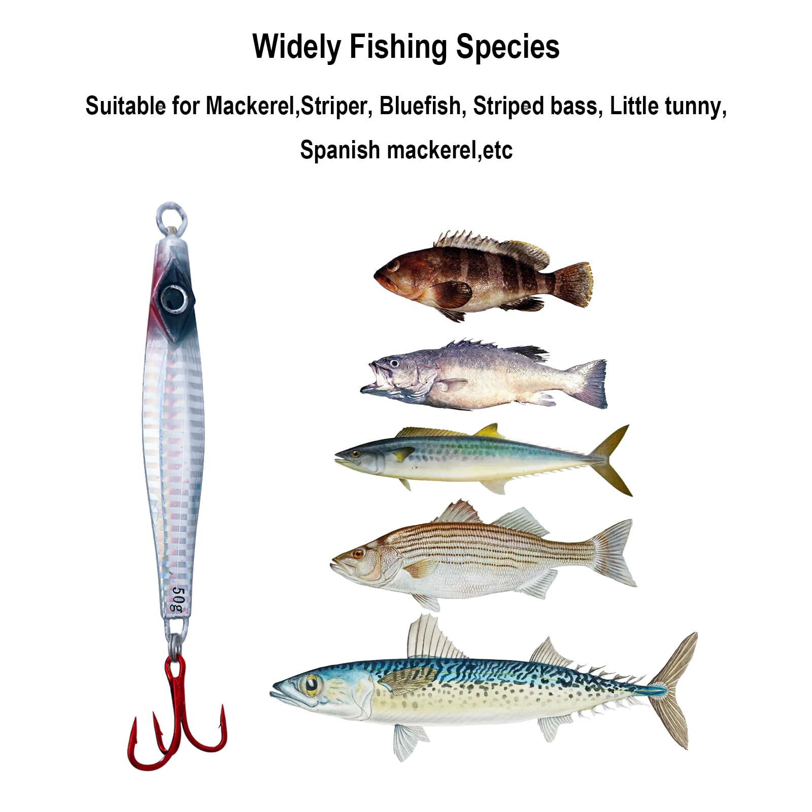 Señuelos de pesca de agua salada, cucharas de pesca para peces azules, lubina a rayas, caballa costa este
