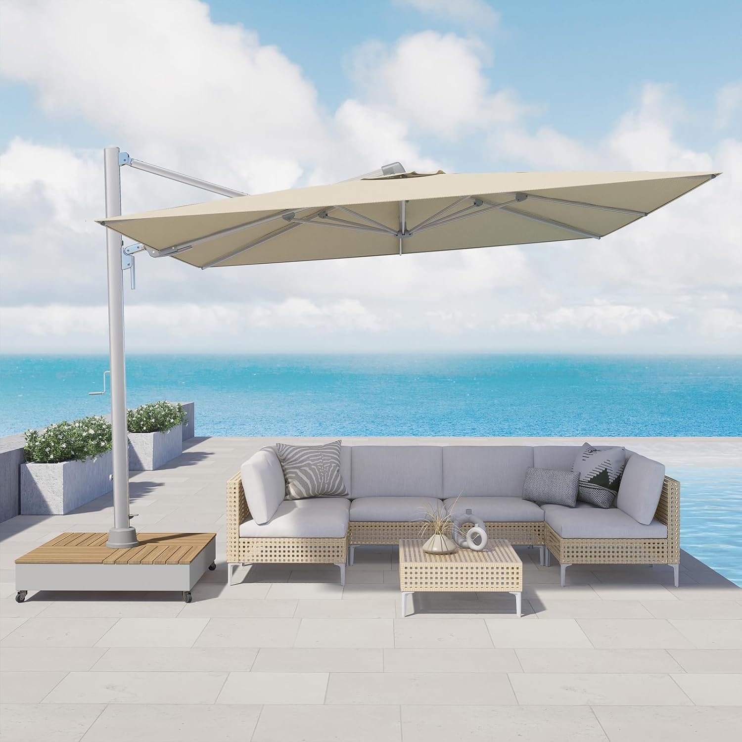 Grand patio 10x13 FT Patio Umbrella with Base, Acrylic Outdoor Cantilever Aluminum Umbrella, 5-Year-Non-Fading Rectangular Offset Umbrella with Cover for Poolside, Deck, Backyard, Gray Pole