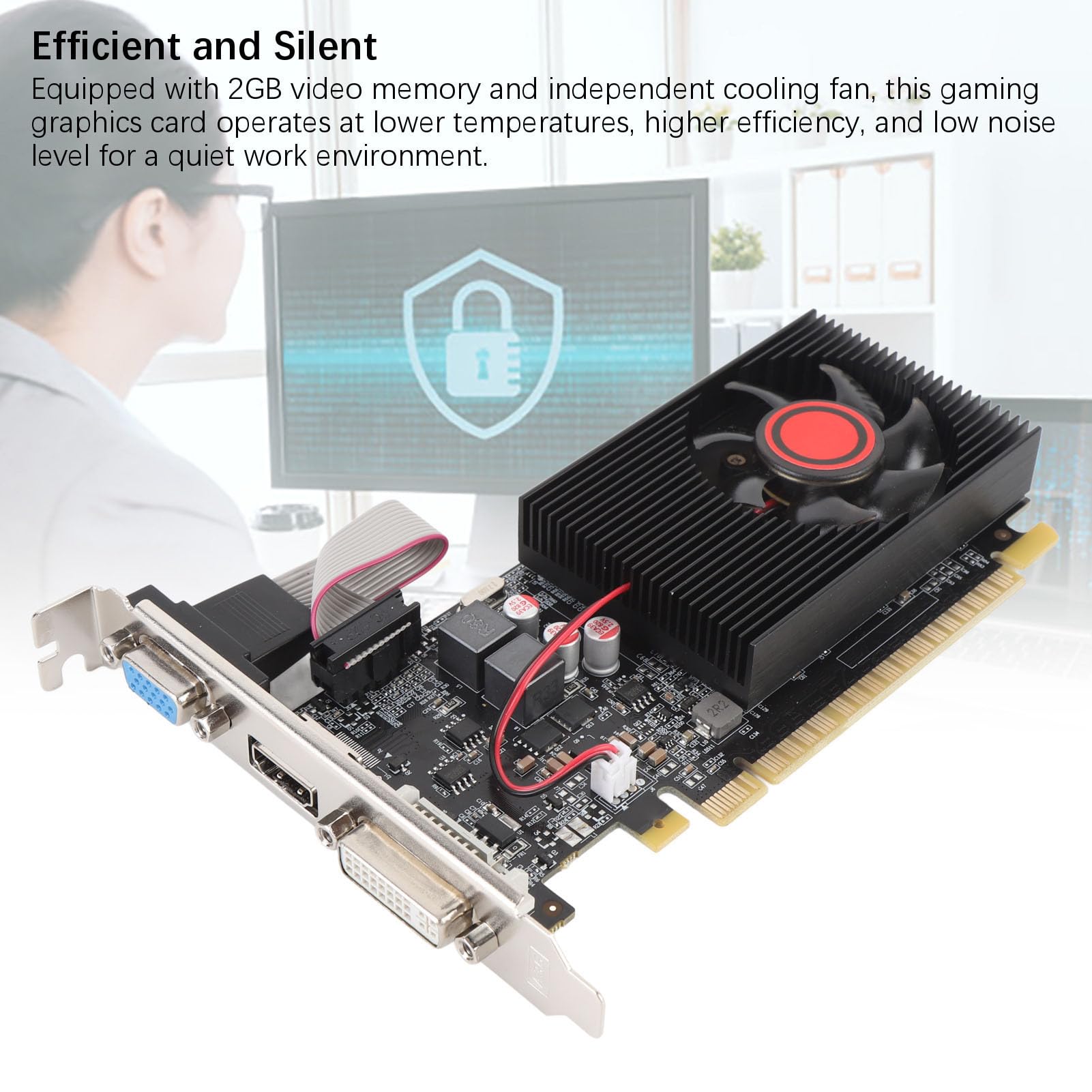 Grafikkarte 2GB DDR3 64-Bit, PCI Express 2.0 16x Desktop Computer Grafikkarte mit HDMI DVI VGA, Einzellüfter, DirectX 10.1 für Multimedia und Gaming