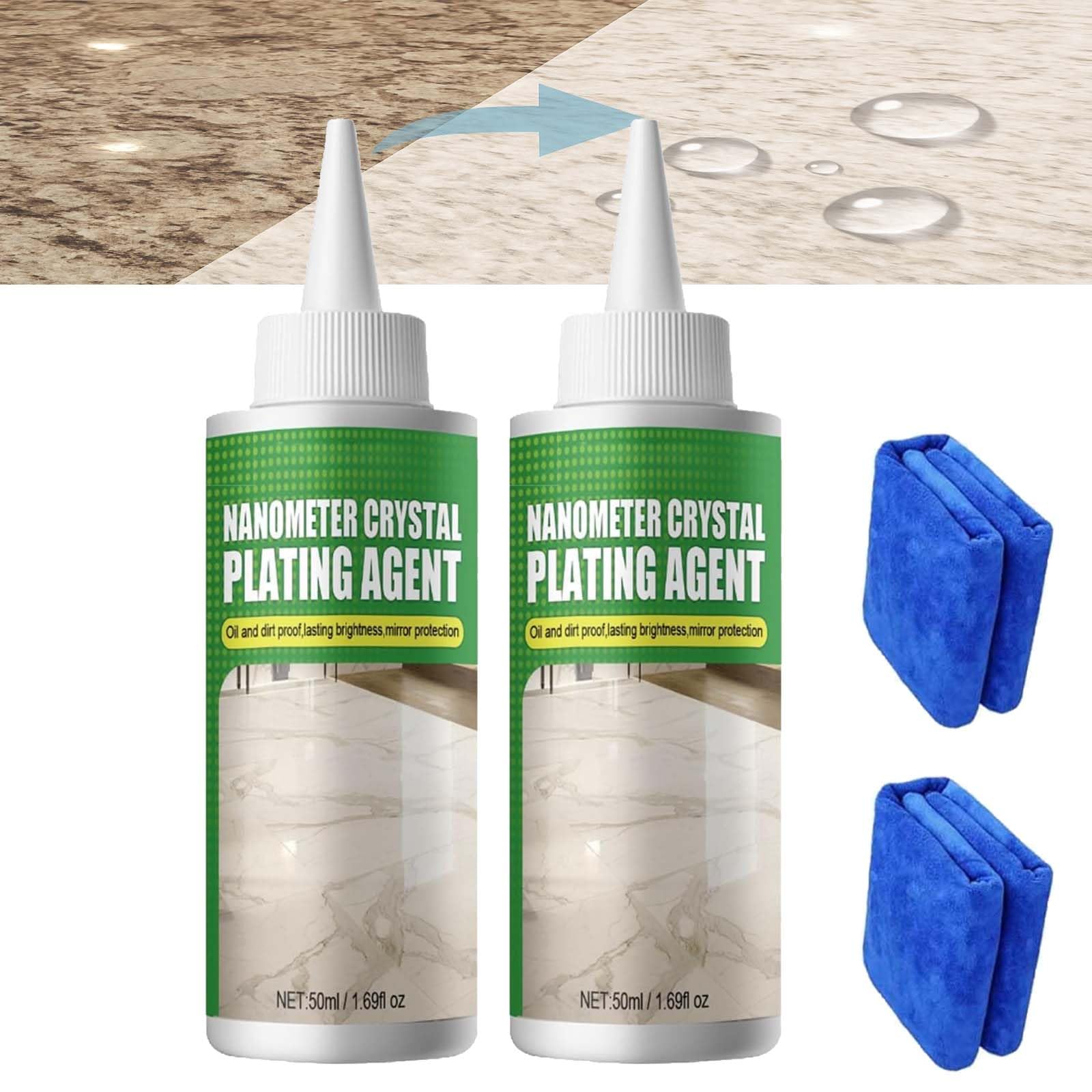 Nano Crystal Coating Agent For Tile & Furniture, Nano Crystal Plating Refurbishing Agent for Kitchen, Marble Cleaner and Polish, Strong Protective & Long-Lasting Polishing (2, 50ML)