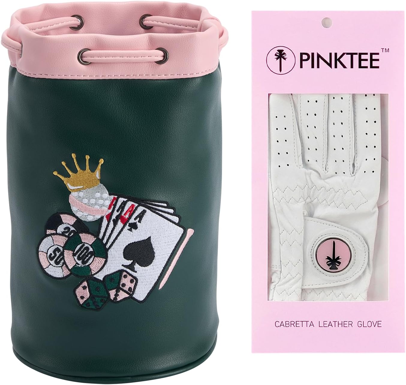 Women Cabretta Leather Golf Gloves with Premium Leather Golf Valuables Pouch, Size 19