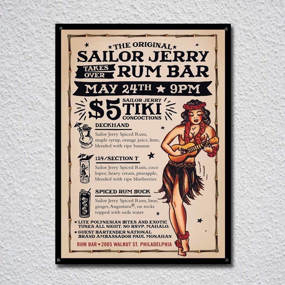 Yelacecca Vintage Style Sailor Jerry'S Rum Tin Sign Metal Sign Tin Sign 7.8X11.8 Inch