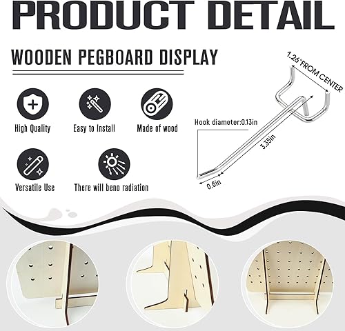 Miniatura 6 de 2 soportes de exhibición de tablero de clavijas de madera con 20 ganchos de metal, estante para venta al por menor, tablero de clavijas, soporte de