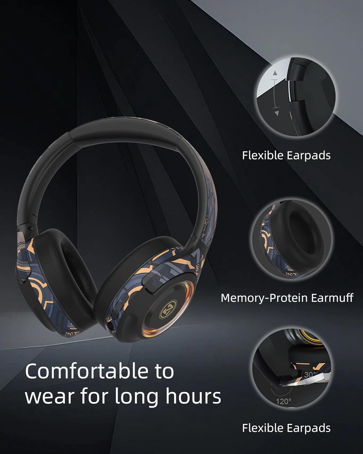 Over the Ear Headphones, Gaming Headphones with Mic, Computer Bluetooth Headphones with Built-in FM Radio & Micro-SD Slot, Foldable Stereo Headset with Wired Aux Mode, Soft Earpads, Black