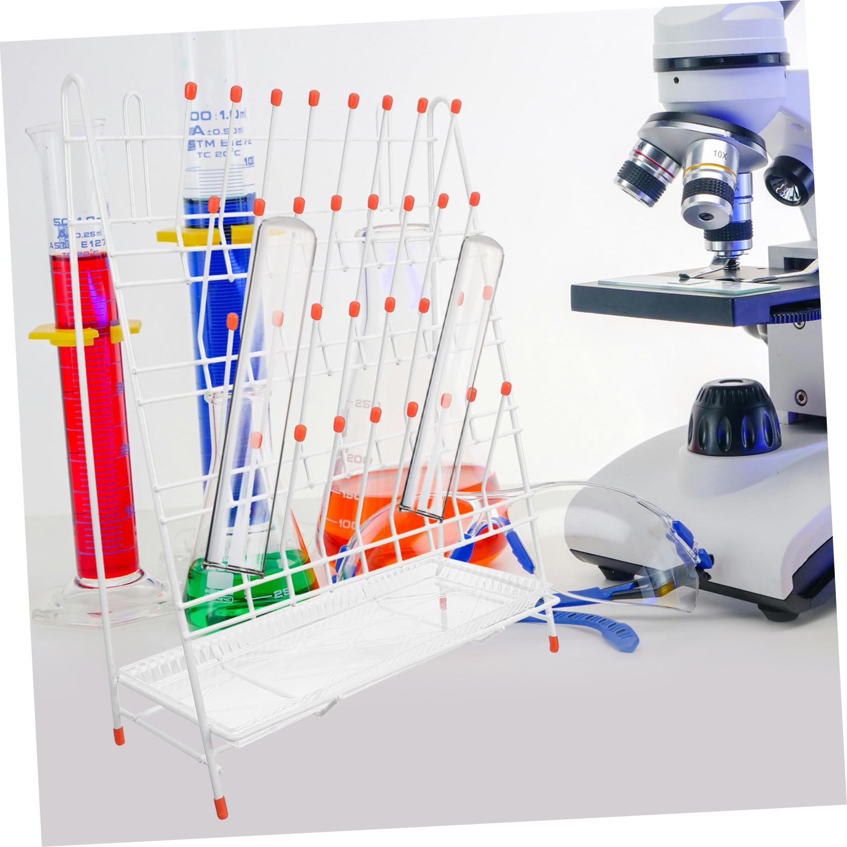 Rastrelliera di Essiccazione Struttura a Stecche per Laboratorio in Ferro Bianco 32 Posti per Drenaggio Efficiente e Durata, per Asciugare Provette e Bicchieri