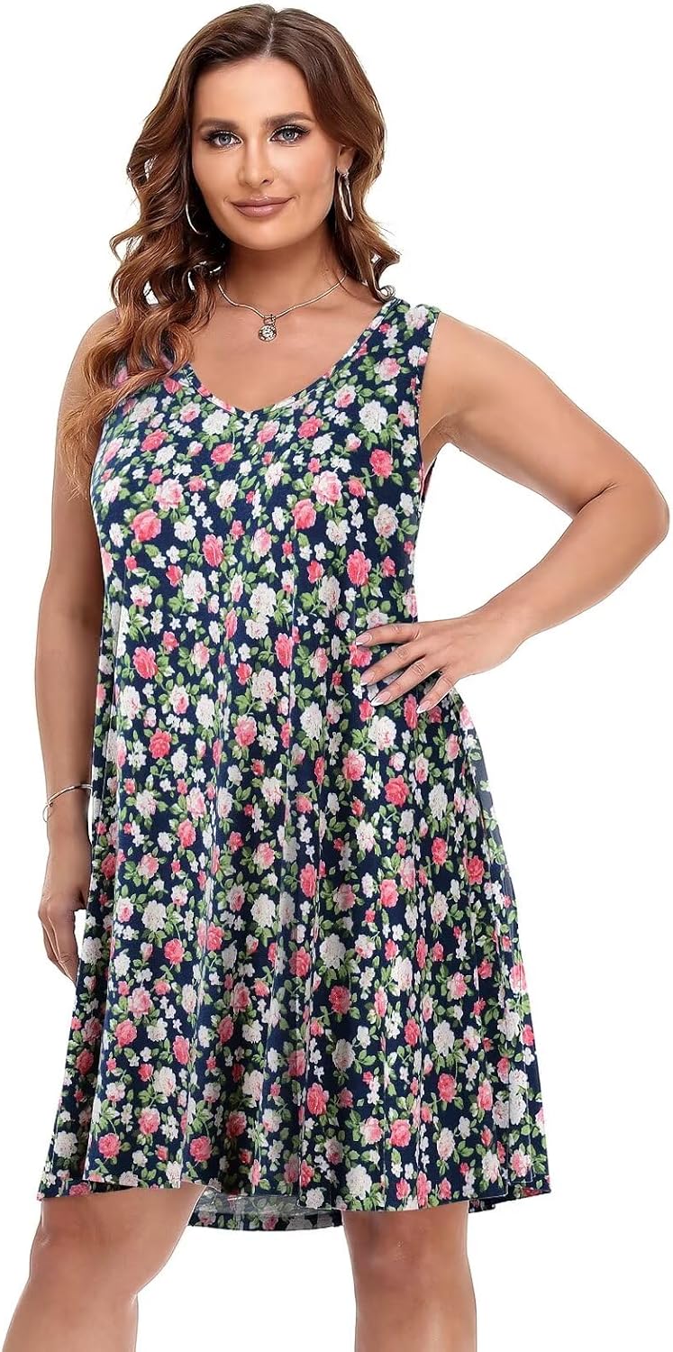 BELAROI Women Casual Summer Dresses Plus Size Sundress V Neck Swing Tank Dress Sleeveless Criss-Cross Beach Cover Ups Pockets - Image 2