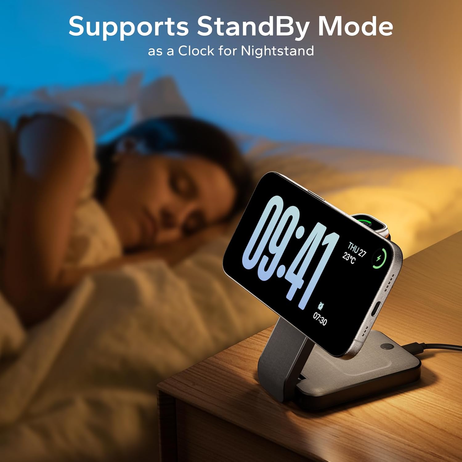 Eazpower 3 in 1 Foldable Wireless Charging Station for MagSafe, Nightstand Magnetic Charger Stand for iPhone 17 16 15 14 Pro Max, Travel Charging Dock with Night Light for Apple Watch/AirPods (Black)