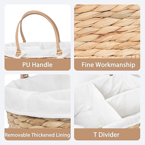 Miniatura 5 de Organizador de pañales de mimbre tejido a mano, bolsa de pañales multifuncional para guardería y almacenamiento en el hogar, forro desmontable, asas