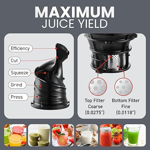 Miniatura 4 de Elite Gourmet EJX320 - Conducto de alimentación de fruta entera de boca grande de 5.2 pulgadas, extractor de jugo lento a presión en frío, manos