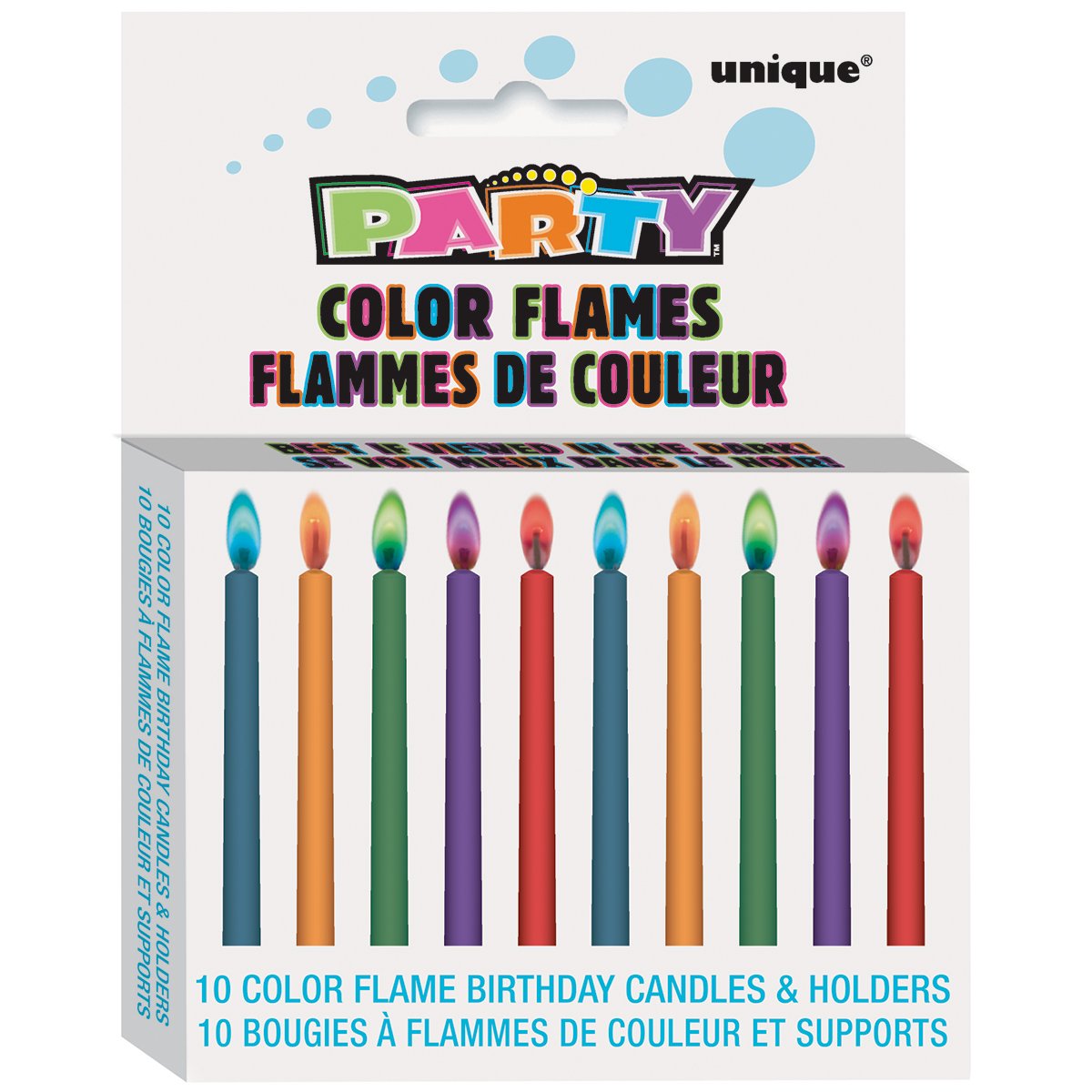 Unique Party 34099 - Colour Flame Birthday Candles and Holders, Pack of 10