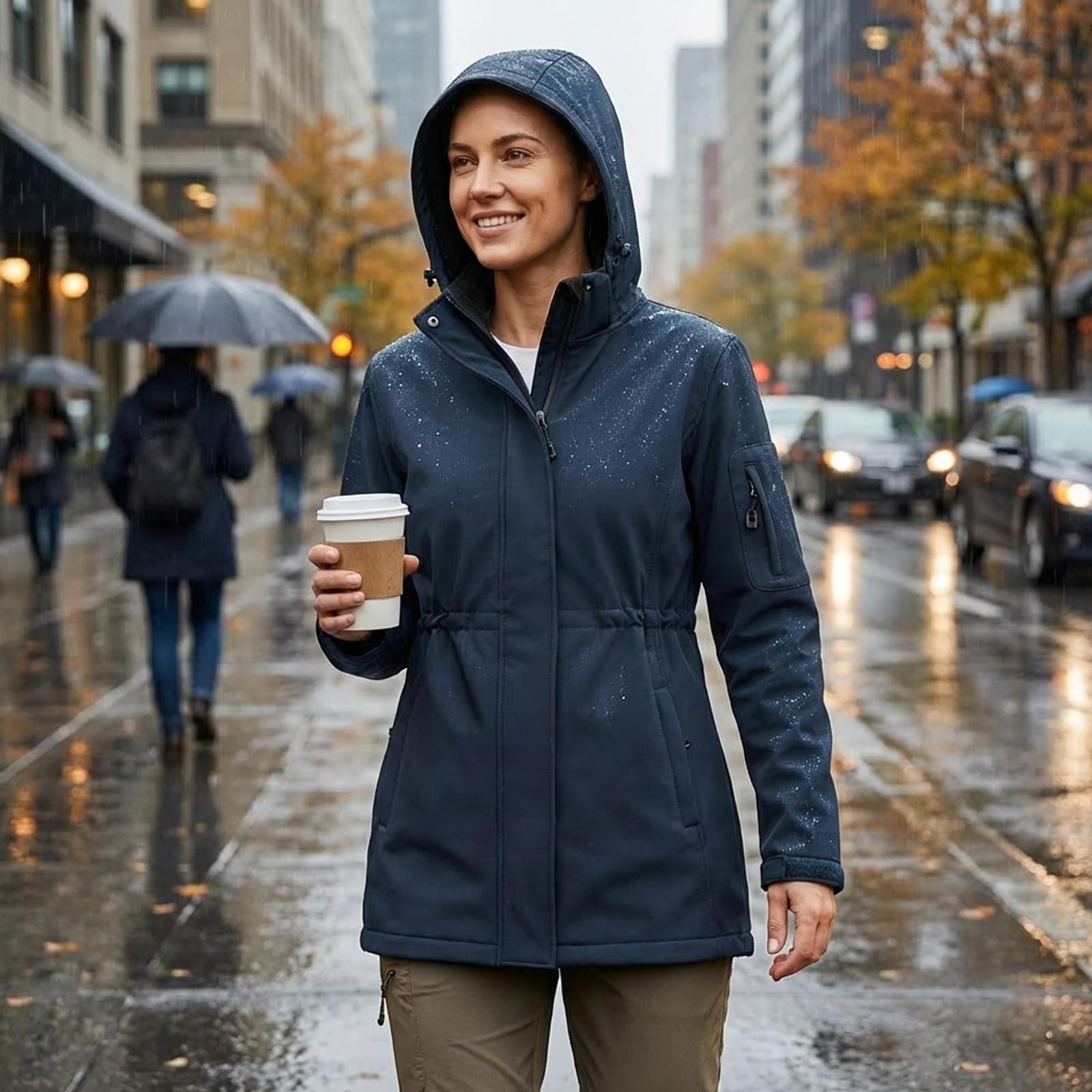 CHIGUO Vestes d'hiver légères pour femmes, imperméables, doublées de polaire chaude, avec capuche, veste de pluie Softshell