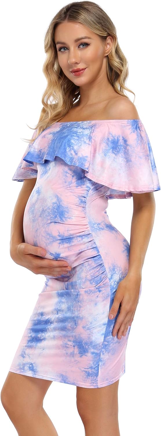 Maternity Dress Women's Off Shoulder Casual Maxi Dress Maternity Dress for Babyshower Photography