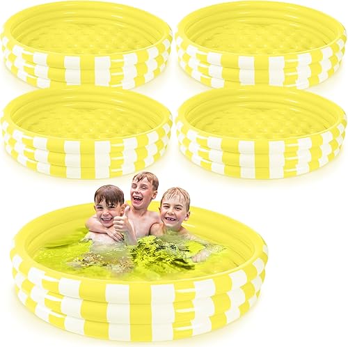 Paquete de 4 piscinas inflables para niños pequeños, 48 x 10 pulgadas, piscina redonda de PVC amarillo para niños con 3 anillos, piscina para bebés,