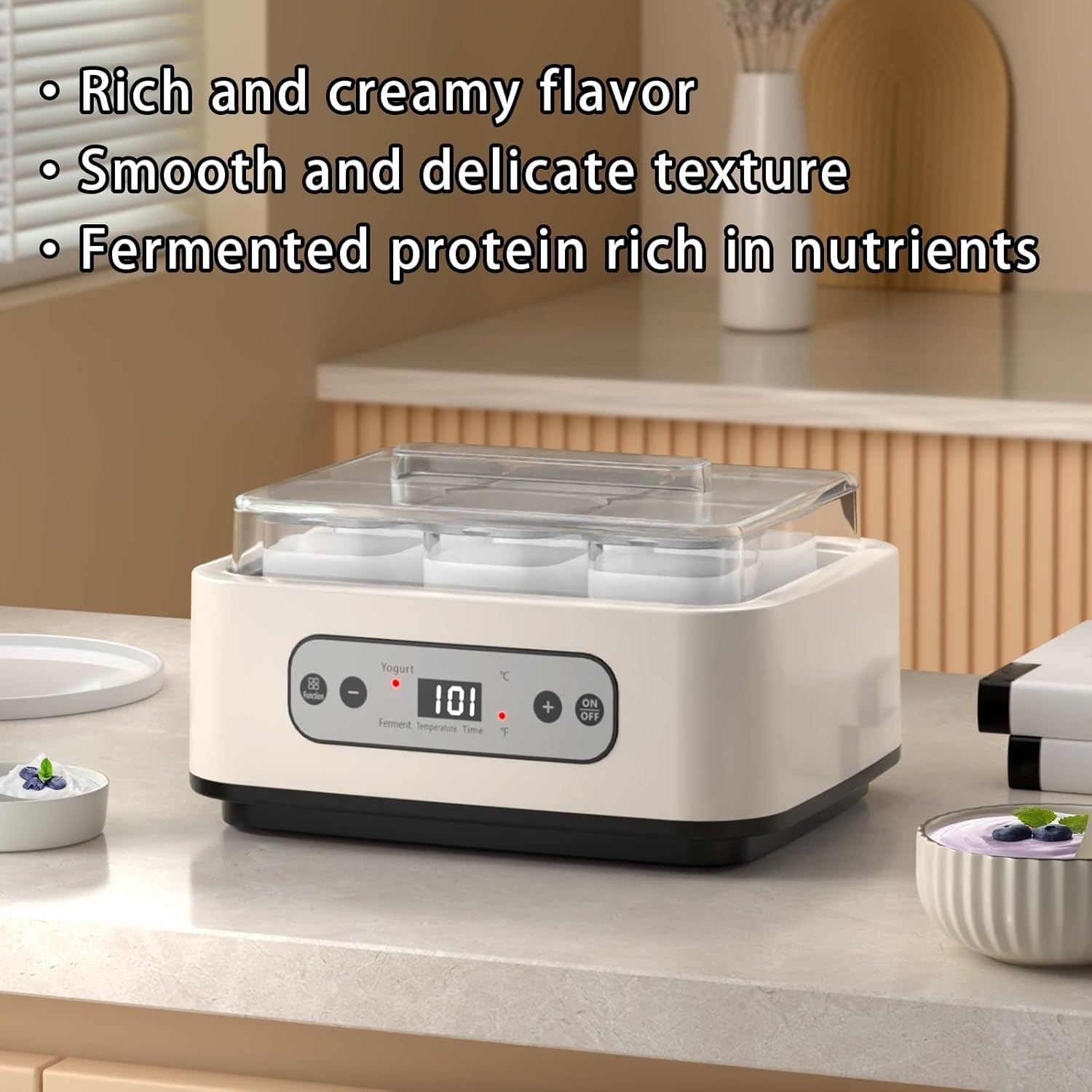 Yogurt Maker Machine -Probiotic Yogurt Makers 36 Hour L Reuteri with Temperature Control & Adjustable Time,Curd Yoghurt Maker + 6 Cups with High Temperature Resistance and Easy Cleaning(White)
