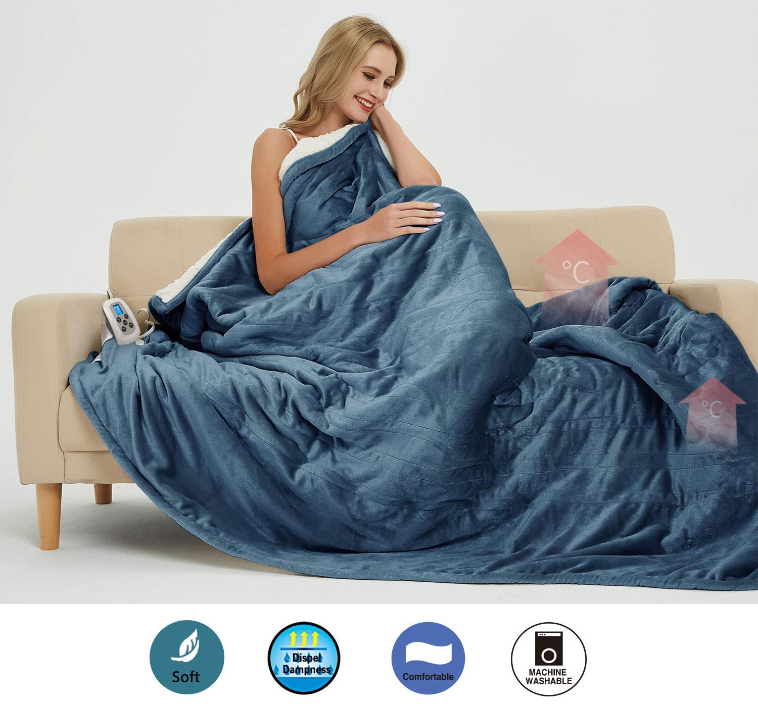 Amazon.com: Queen Electric Heated Blanket MicroPlush Sherpa and Reversible  Flannel Washable Comfortable with 10 Heat Settings/Safety 10 Hours Auto-Off  Controller with Fast-Heating (84 x 90'' Navy Blue) : Home u0026 Kitchen