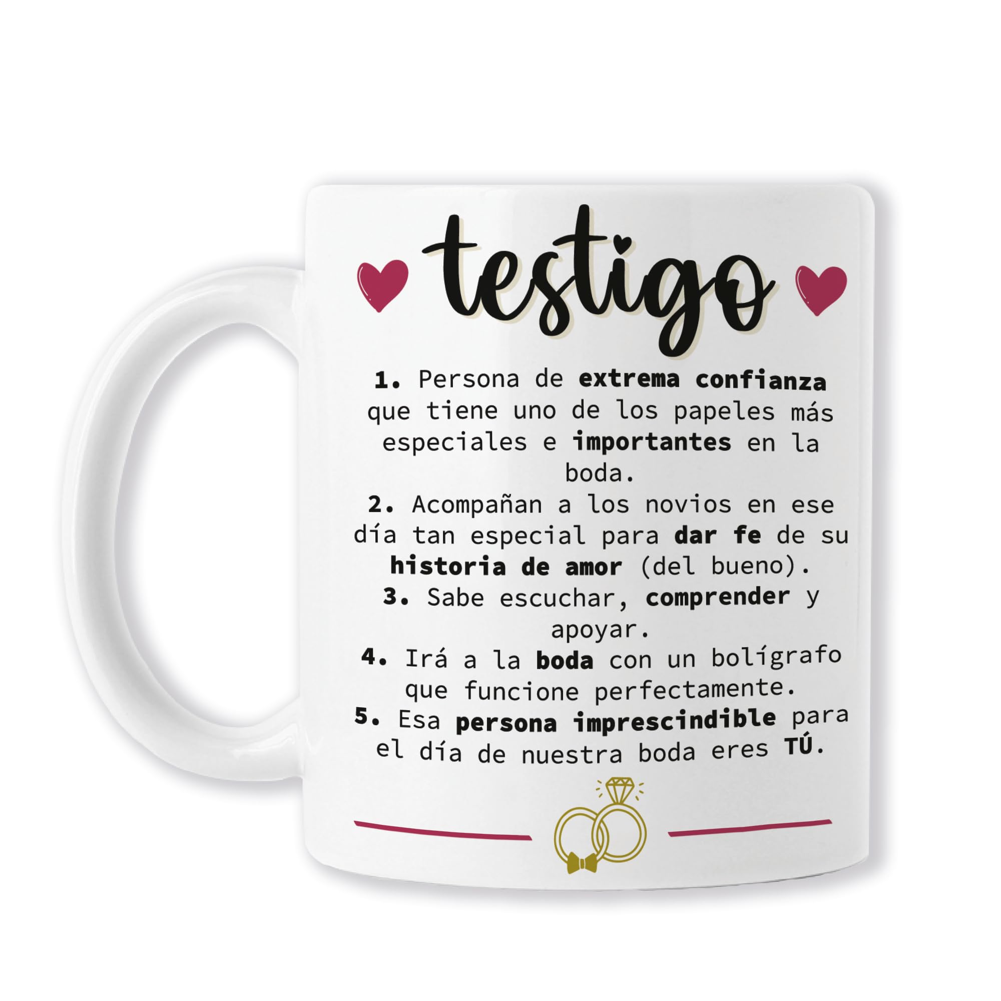 BAOBAB REGALOS Taza Testigo de Boda - Especial para Celebración - Recién Casados - Regalar de parte de los Novios - Detalle novios - Enamorados - Matrimonio - Ideal Para Café, Agua o Te - Descripción