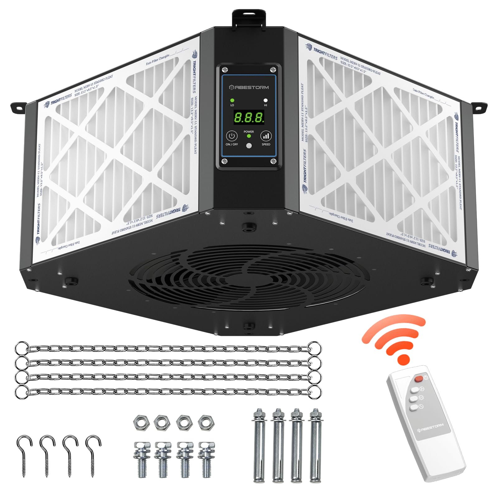 ABESTORM 360 Degree Intake Air Filtration System for Woodworking, 1350 CFM Hanging Dust Collectors with Strong Vortex Fan for Wood Workshop, Garage, Shop, Up to 1700 sq. ft, DecDust 1350