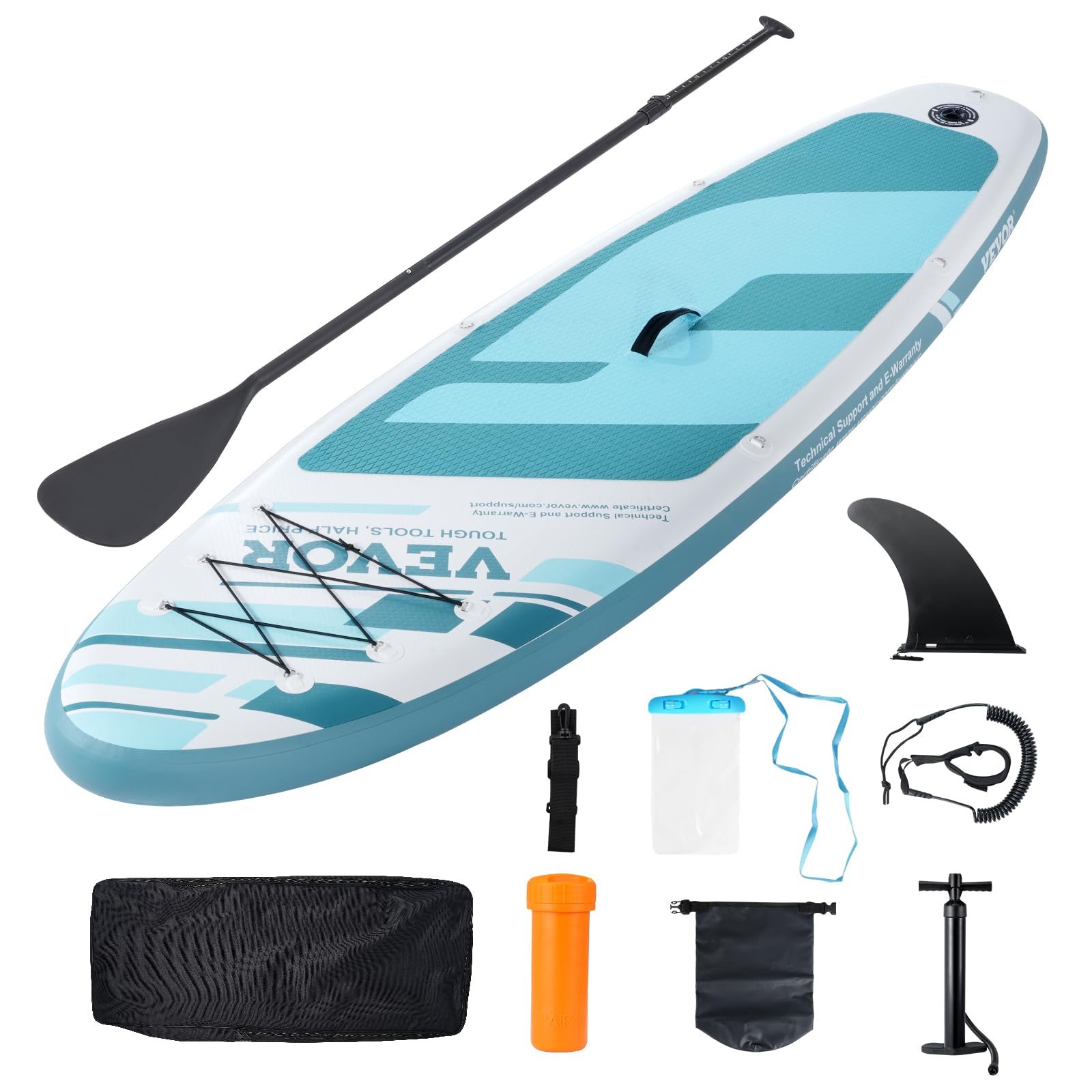 VEVOR Paddle Gonflable 323x84x15cm Planche à Pagaie Debout Sup avec Pompe Pagaie Aileron Sacs Laisse Kit Réparation Pont Antidérapant