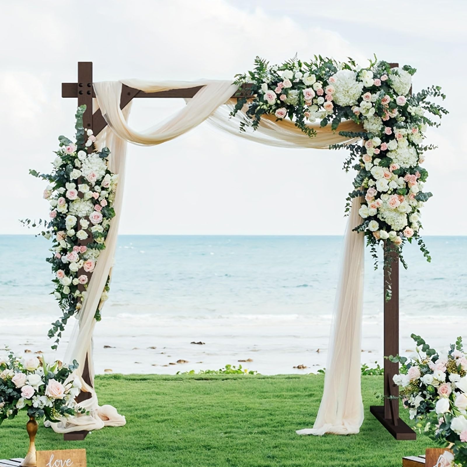 Hochzeitsbogen aus Holz, rustikaler Hochzeitsbogen für Zeremonien, Strand, Rasen, Garten, Abschlussfeiern, Hintergrundständer, Hochzeitslaube für Gartenpartys, drinnen und draußen