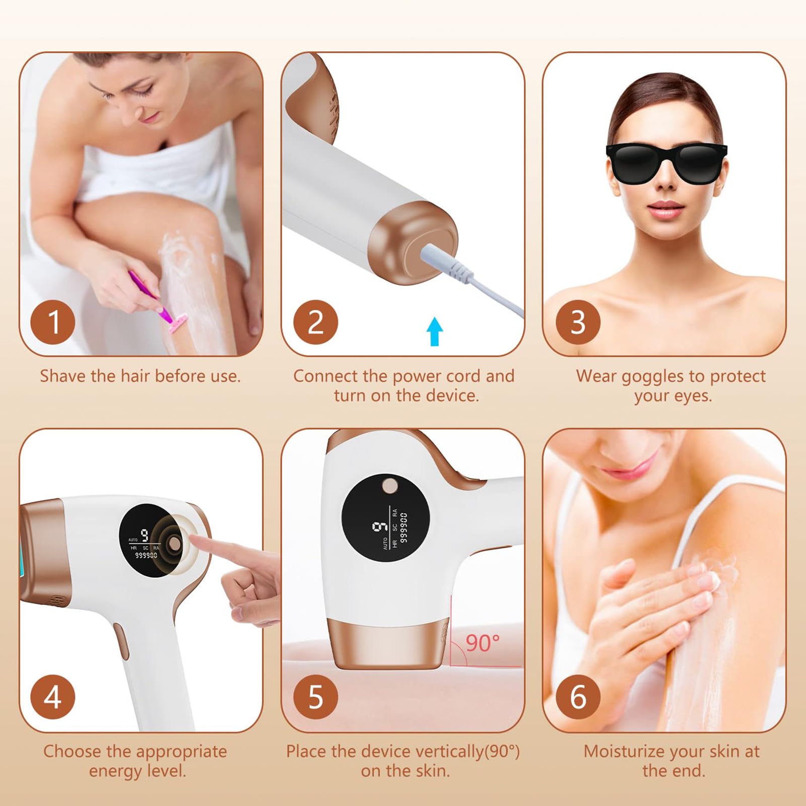 IPL -Laser - Geräte Haarentfernungs für Frauen und Männer, 9 Energieniveaus, 999.000 Blitze, zu Hause sicher für Gesicht, Körper, Bikini & Back