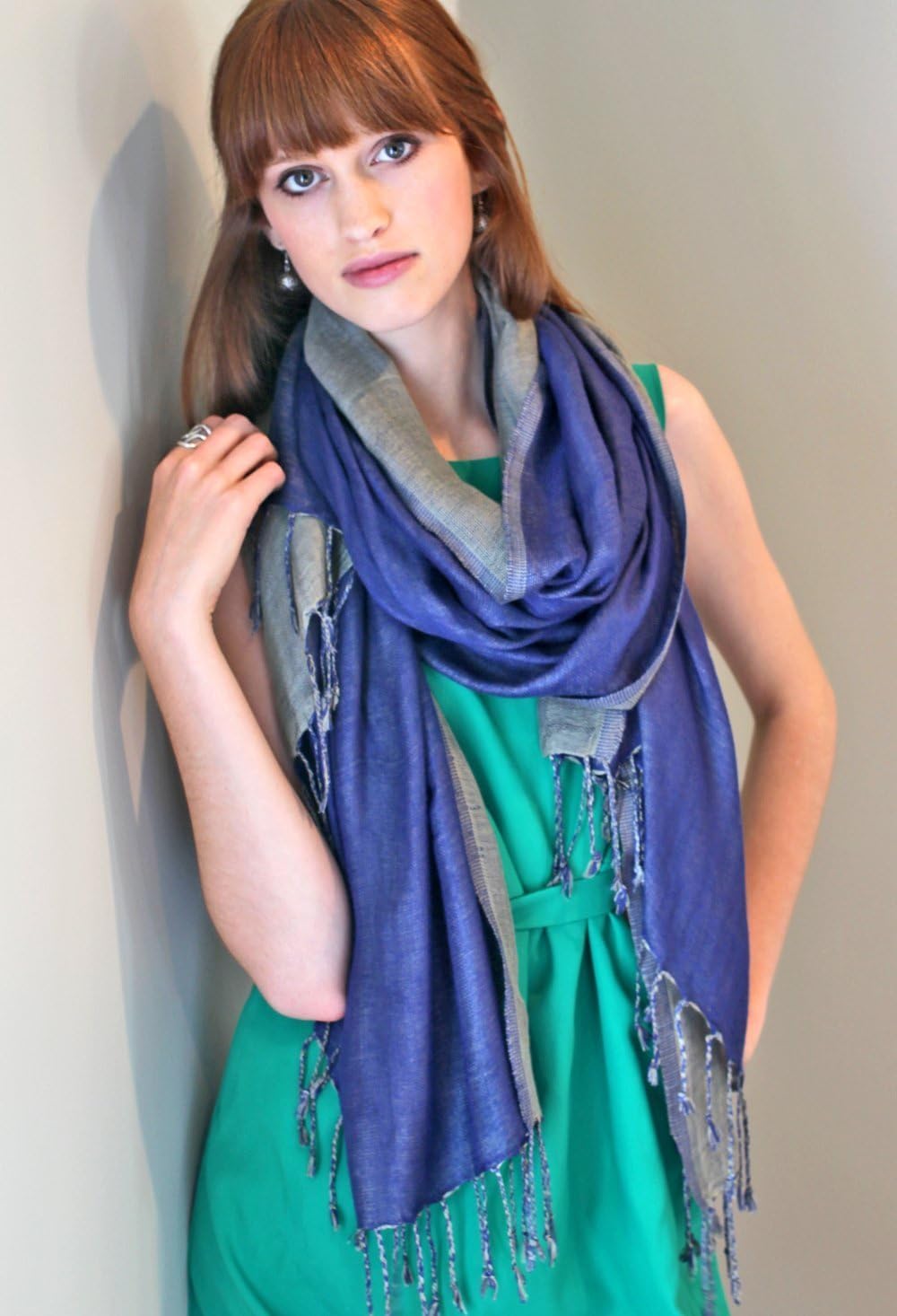 Anika Dali Luxurious Two Color Reversible Pashmina Shawl, Long Tassels, Oversize