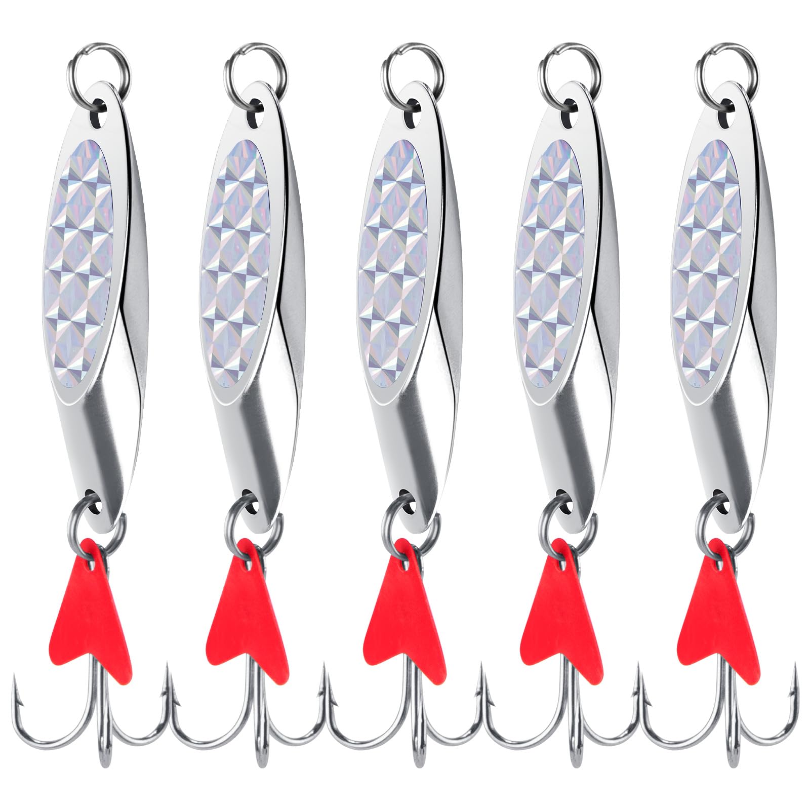 Alwonder Sea Fishing Spinners Lures Dexter Wedge Spoons Metal Jig Spoons Treble Hook with Rattle Blade Red Long Cast for Bass Cod Mackerel Boat Kayak Fishing 60g