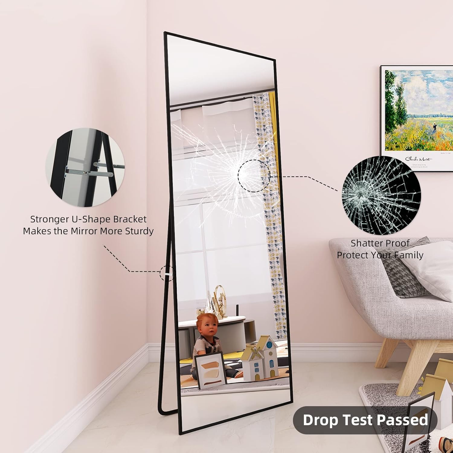 Buy Full Length Mirror 65x24, Black Full Body Mirror Floor Mirror for