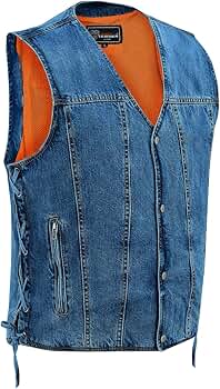 Amazon.com: Vance Men's V-Neck Blue Denim Vest for Motorcycle