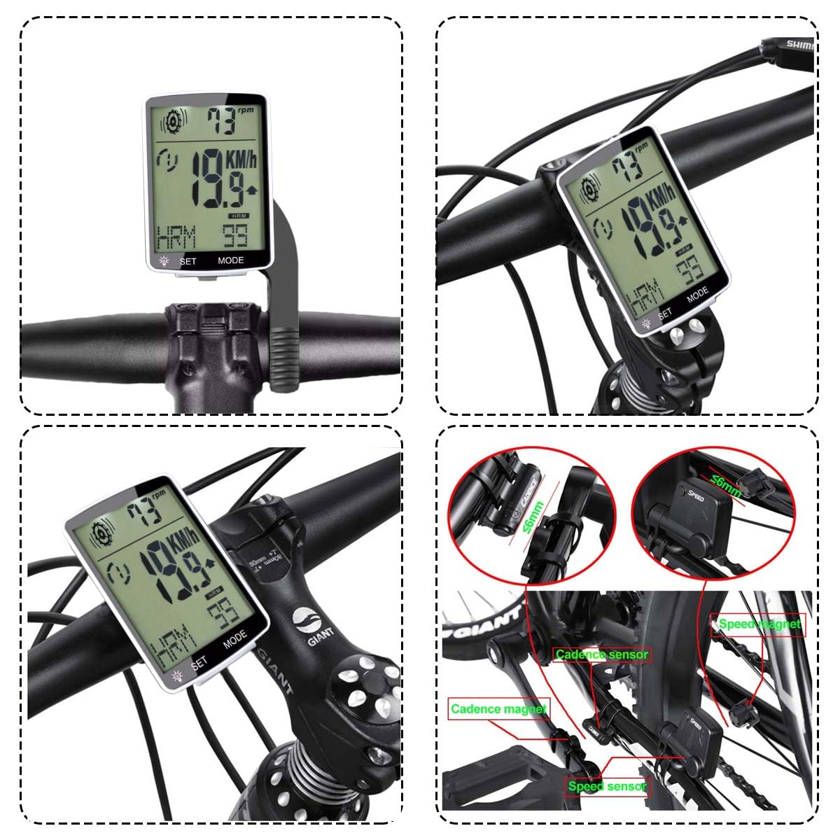 Compteur Velo sans Fil， Cardiofréquencemètre avec Compteur Velo et pédalier 3 - en - 1, 2,8 "LCD Clignotant vélo, boîtier Blanc avec rétroéclairage Blanc