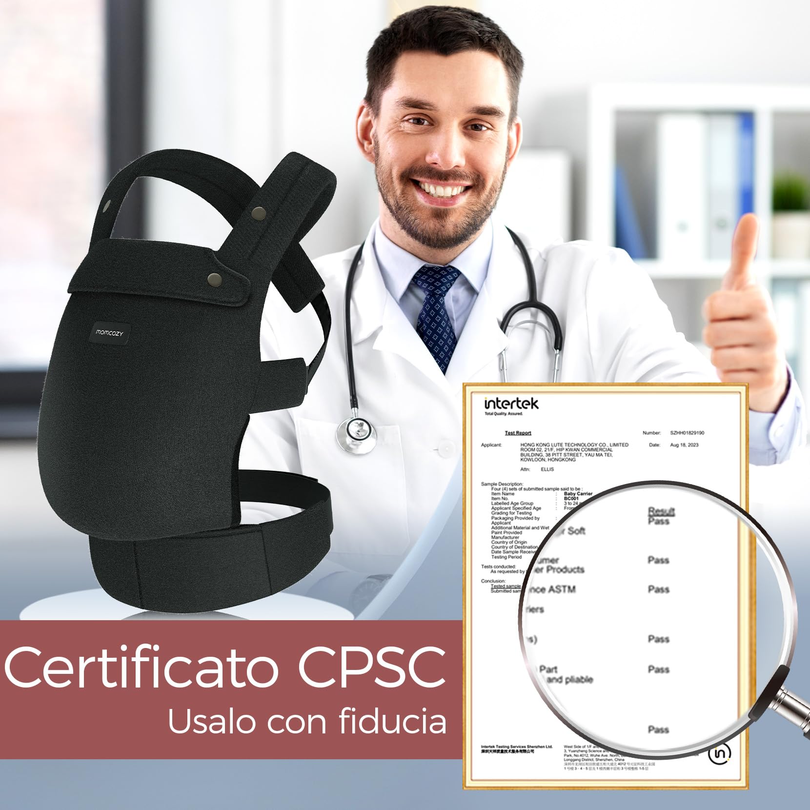 Marsupio Momcozy - Ergonomico, confortevole e leggero, per bambini da 3 a 20 kg (3-24 mesi), facile da indossare, ideale per genitori a mani libere, Nero
