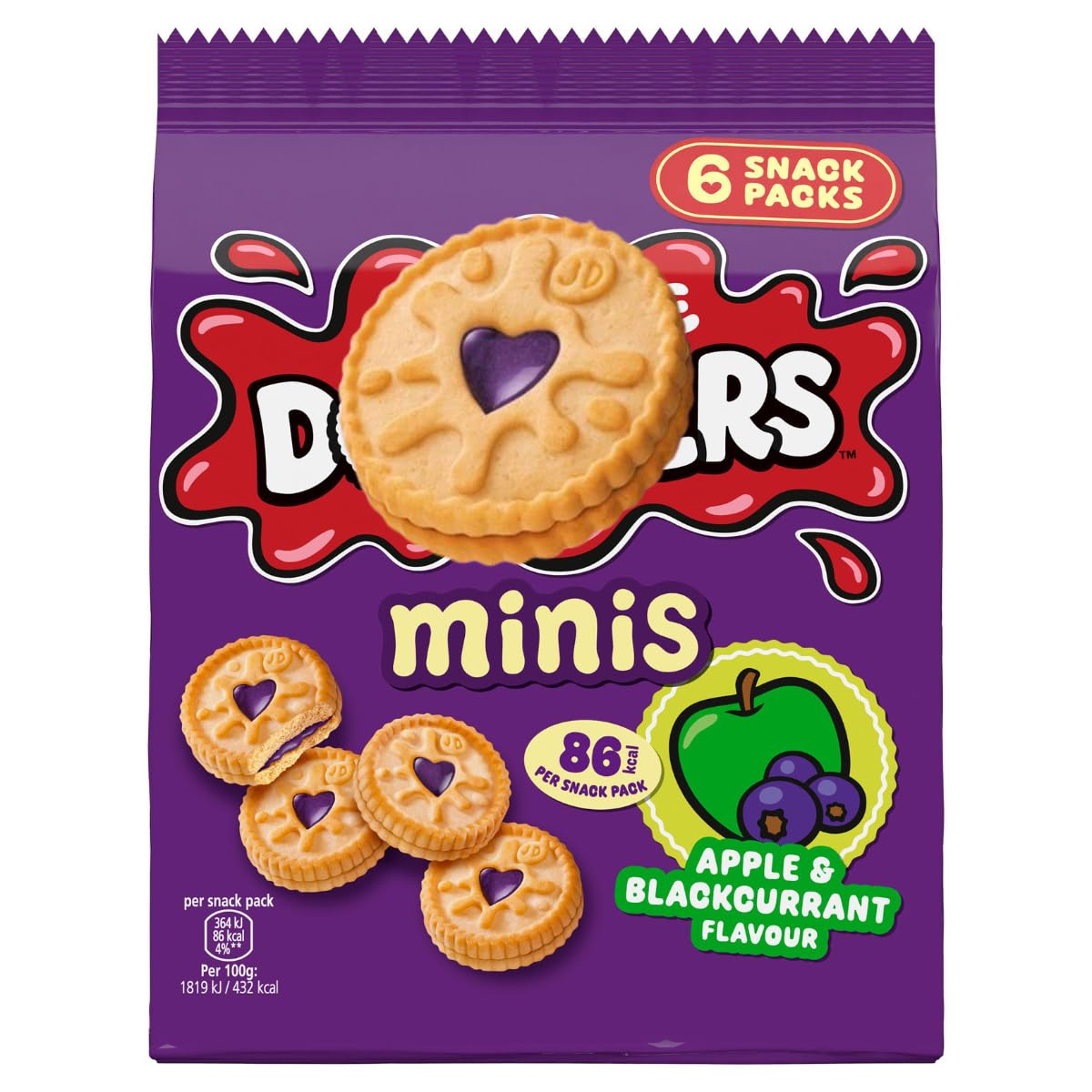 Minis Apple & Blackcurrant Shortcake Biscuits, 6 Snack Packs, 86 Kcal Per Pack, 120g, Vegan