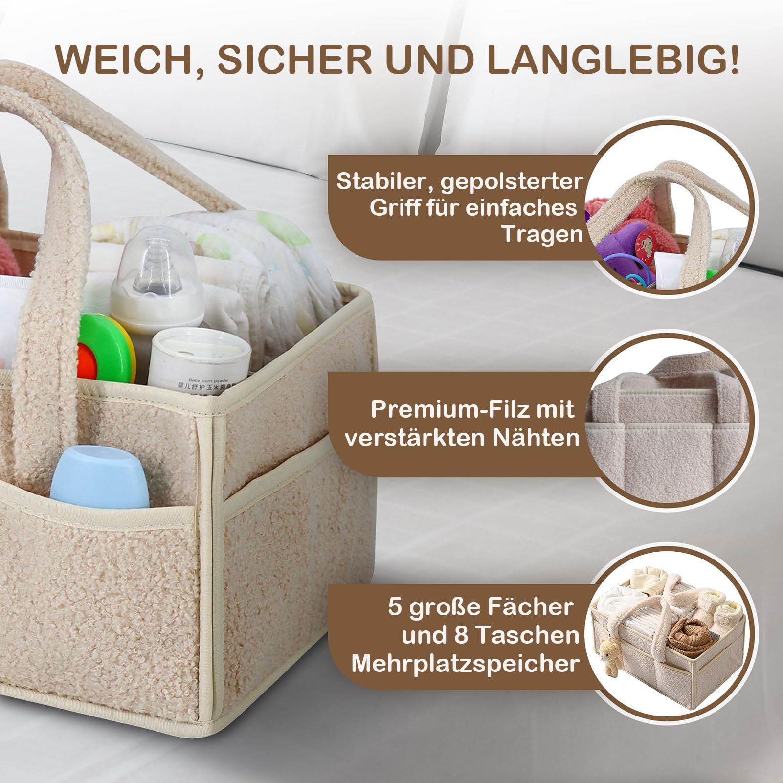 Sinlay Panier Rangement BéBé, sac a couches bebe, Portable Panier De Rangement Bebe, Compartiment Amovible, Parfait Pour Les Essentiels Du Nouveau-Né, Le Changement Des Couches (A) - 4