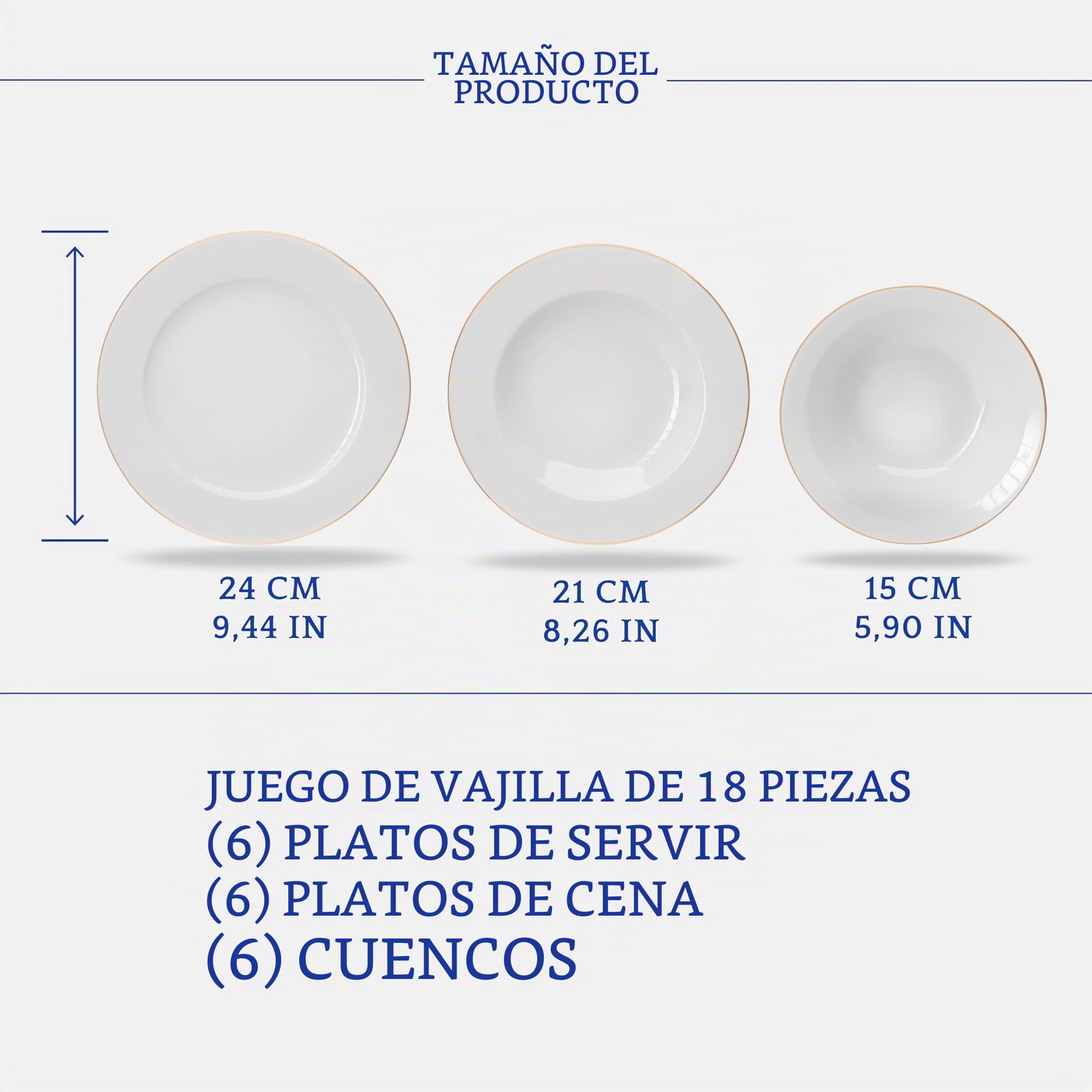Porland Mina - Vajilla de Porcelana de 18 Piezas Dorada - Completa y Elegante