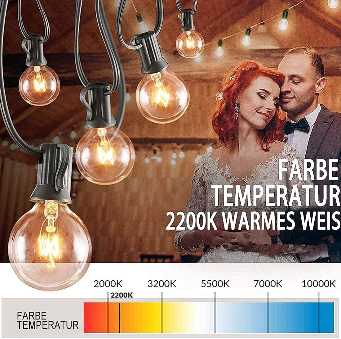 Lampadine di ricambio per illuminazione esterna, G40, 25 pezzi, E12, IP44, UL, bianco caldo per illuminazione terrazzo, decorazione per feste, matrimoni, 7 W, 220 V-240 V
