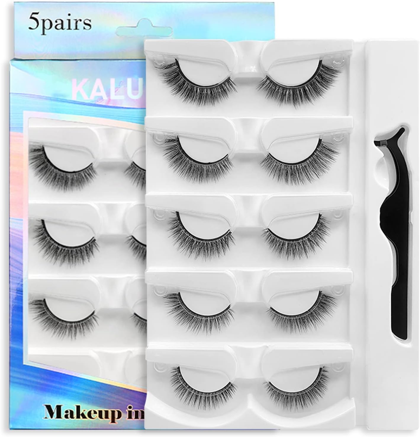 Reusable Self Adhesive Eyelashes, Kaluofan 5 Pairs False Eyelashes, No