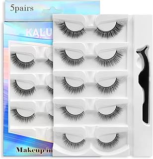 Reusable Self Adhesive Eyelashes, Kaluofan 5 Pairs False Eyelashes, No Glue or Eyeliner Needed, Gorgeous and Charming Look Eyelashes of 5 Different Lengths, Easy to Put on Waterproof False Lashes