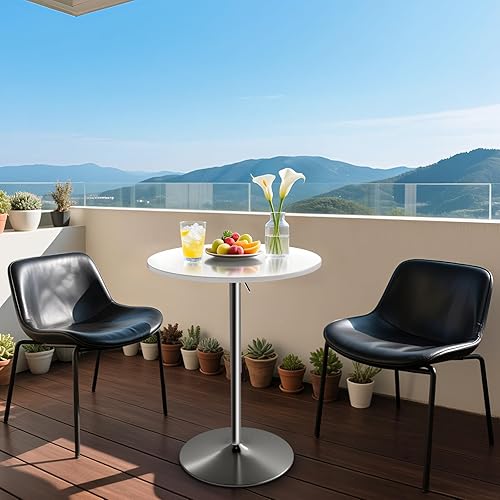 Miniatura 6 de Athena Collection Mesa redonda de bar de 27.5 a 36 pulgadas de altura ajustable, mesa de cóctel de altura de barra con base de metal giratoria, mesa