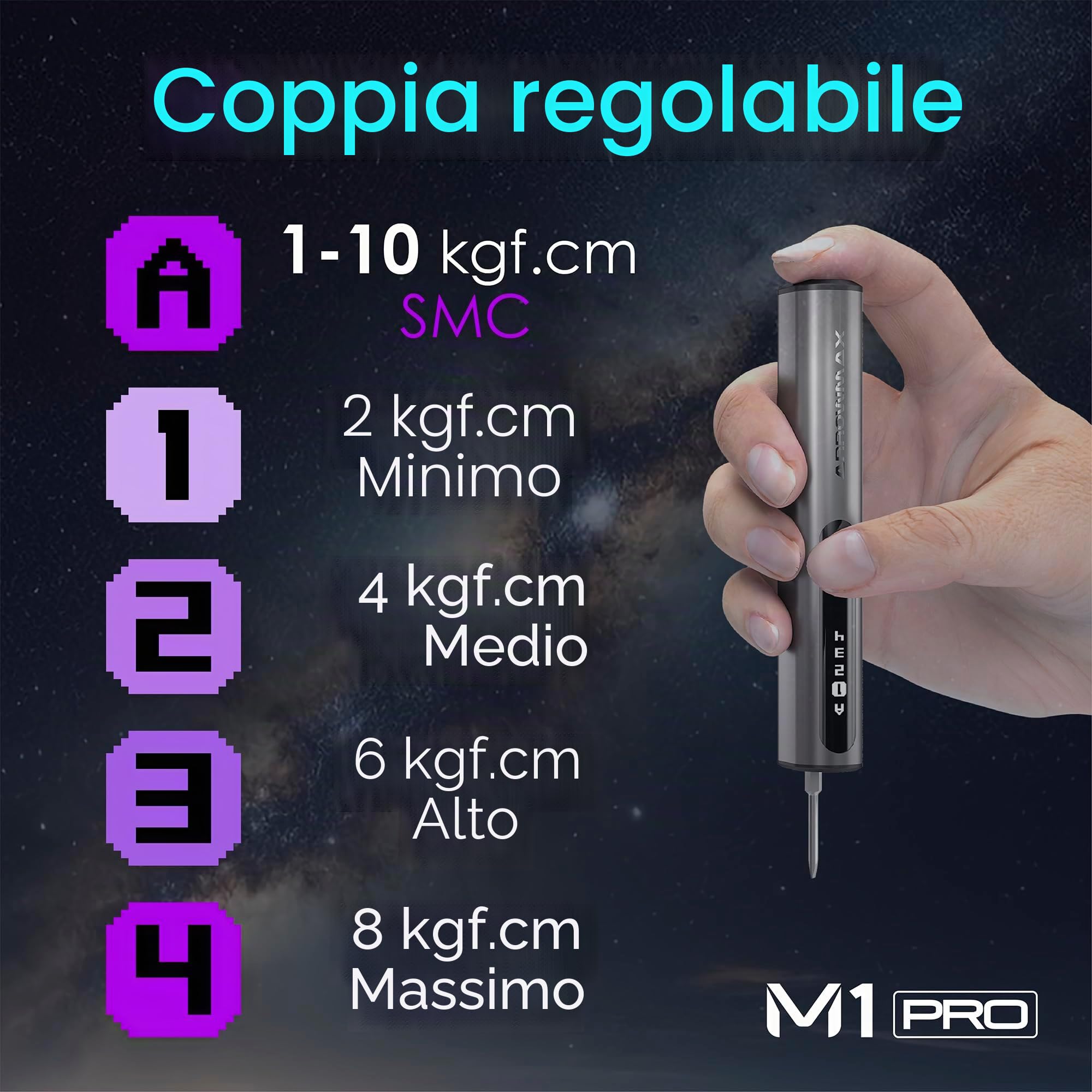 ARROWMAX Mini cacciavite elettrico cacciavite elettrico di precisione, 60 inserti magnetici, coppia max 3 Nm, 5 modalità di coppia, attacco esagonale da 5/32", kit di riparazione per laptop M1 PLUS
