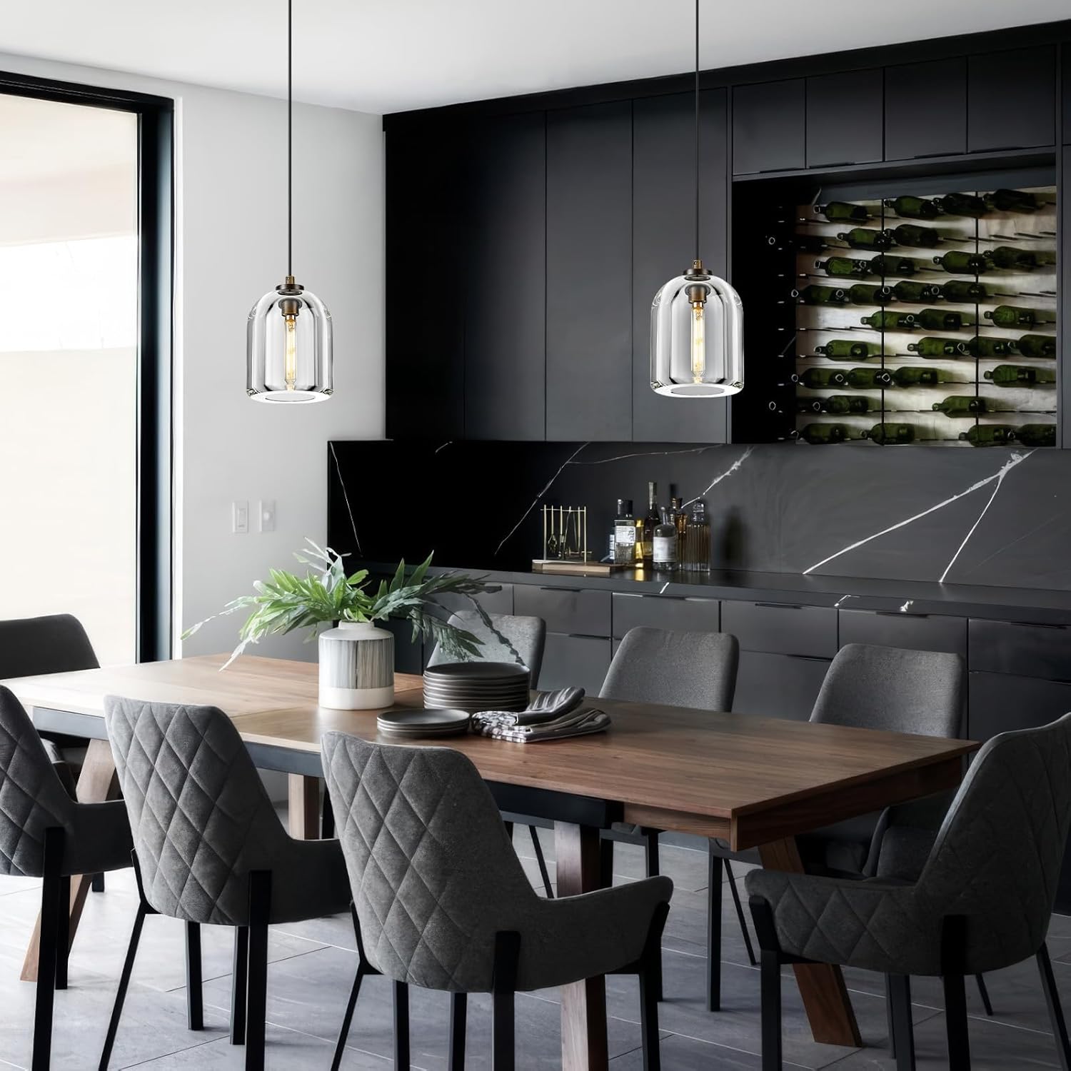 Crystal Pendant Light Kitchen Island: 5.1" Vintage Copper Hanging Lights above Dining Table - K9 Crystals Lighting over Kitchen Sink - Luxury Cylinder Pendants Light Fixtures Bulb Included for bedroom