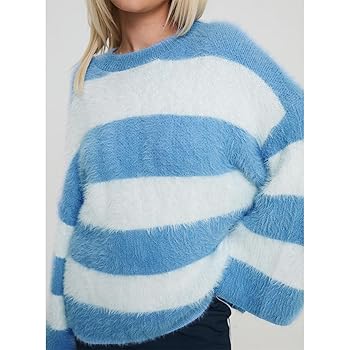 Women's Oversized Mohair Sweater Stripe Print Round Neck
