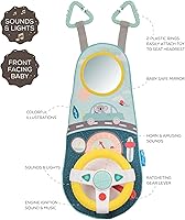 Vista 6 de Juguetes de asiento de automóvil para bebés con espejo, juguetes de asiento de automóvil, volante con luces musicales y sonidos de conducción